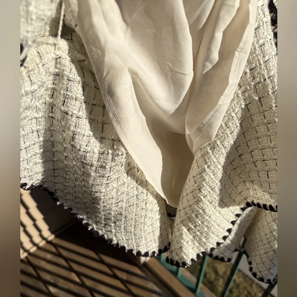 🆕Antonio Melani Aurelia Tweed Mini Dress Ivory Black Trim Ruffle 4,8,10,12 - Picture 9 of 17